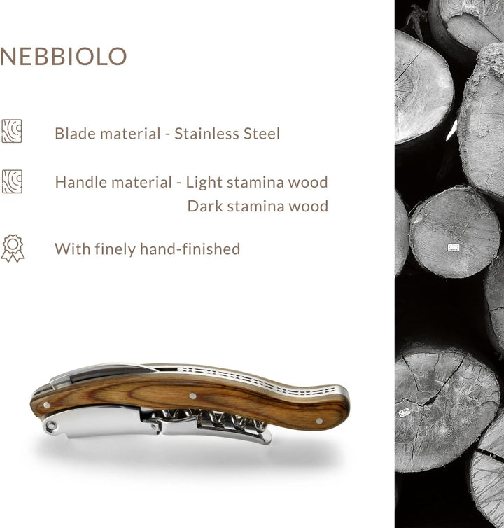 NEBBIOLO Professioneller Korkenzieher, Edelstahl, Hochglanzfinish, Griff aus dunklem Holz Mehrfarbig
