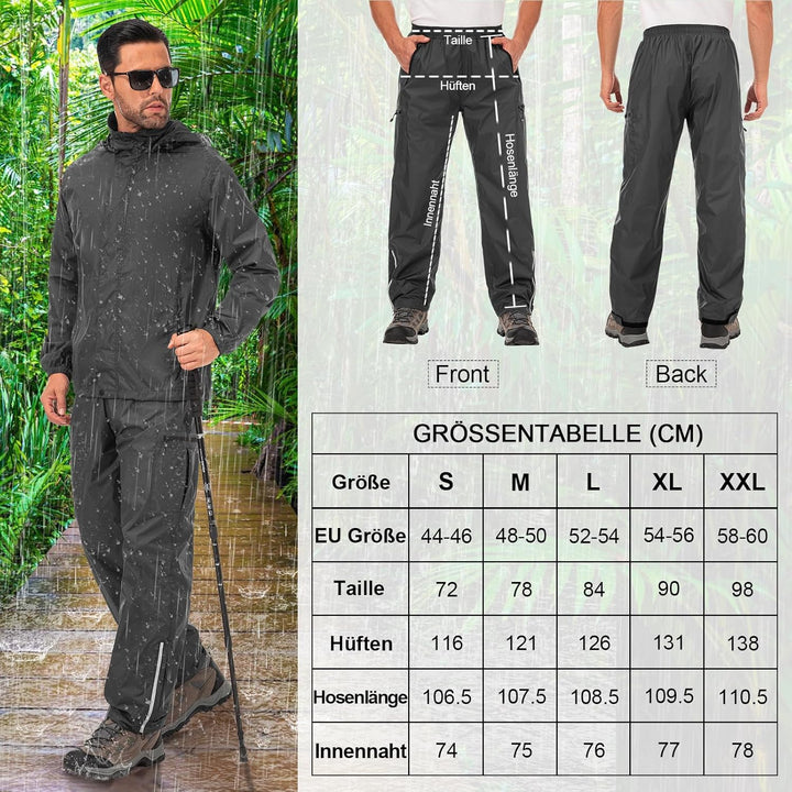 Jogwits wasserdichte Regenhose für Herren Atmungsaktiv Winddicht Outdoorhose Elastischer Bund Hose L