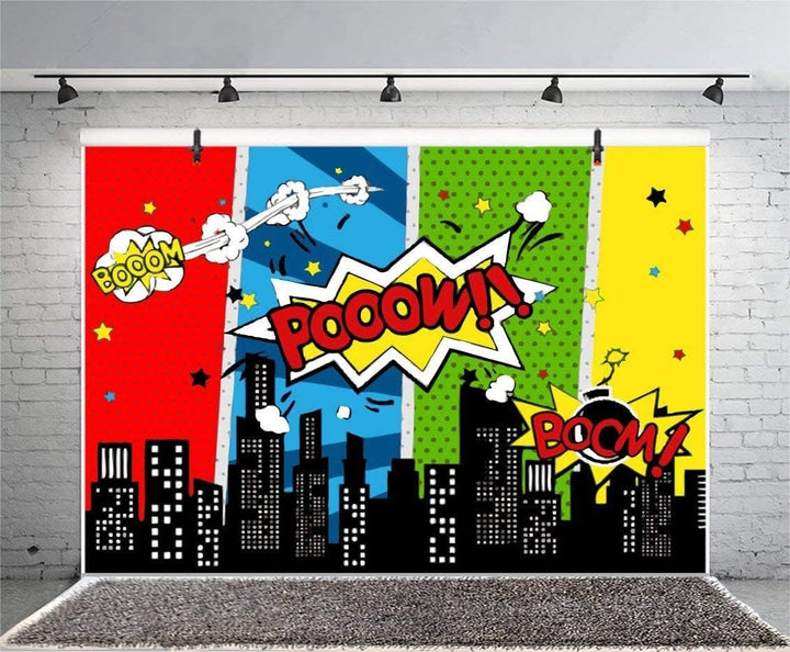 Renaiss 1.8x1.2m Comic City Super Hero Hintergrund Cartoon Humor Abstrakte Superhelden Fotografie Hi