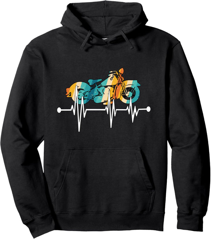 Vintage Motorrad Herzschlag Chopper Biker Motorradfahrer Pullover Hoodie