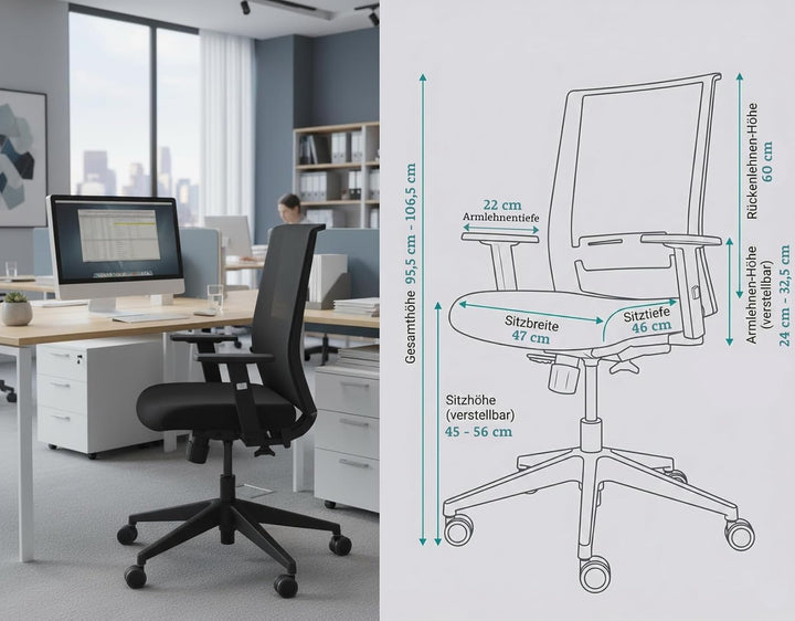 Start, Bürostuhl, für Home-Office &amp; Unternehmen, mit vielen ergonomischen Funktionen, ergonomisch &amp;