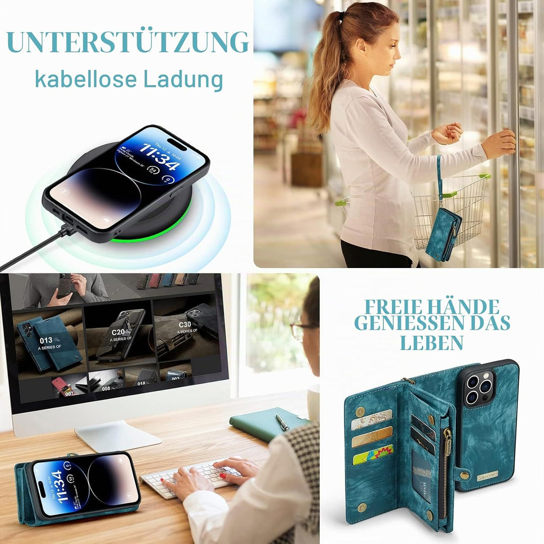 UFinetech iPhone 14 Pro Max Hülle, Flip Leder TPU Stossfeste Kartenfach Tasche Handyhülle iPhone 14