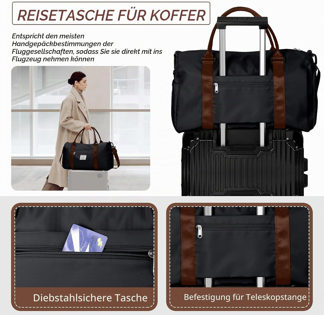 HYC00 Sport Duffel Bag Damen Handgepäck Sporttasche für Damen und Herren mit Nassfach &amp; Schuhfach, R