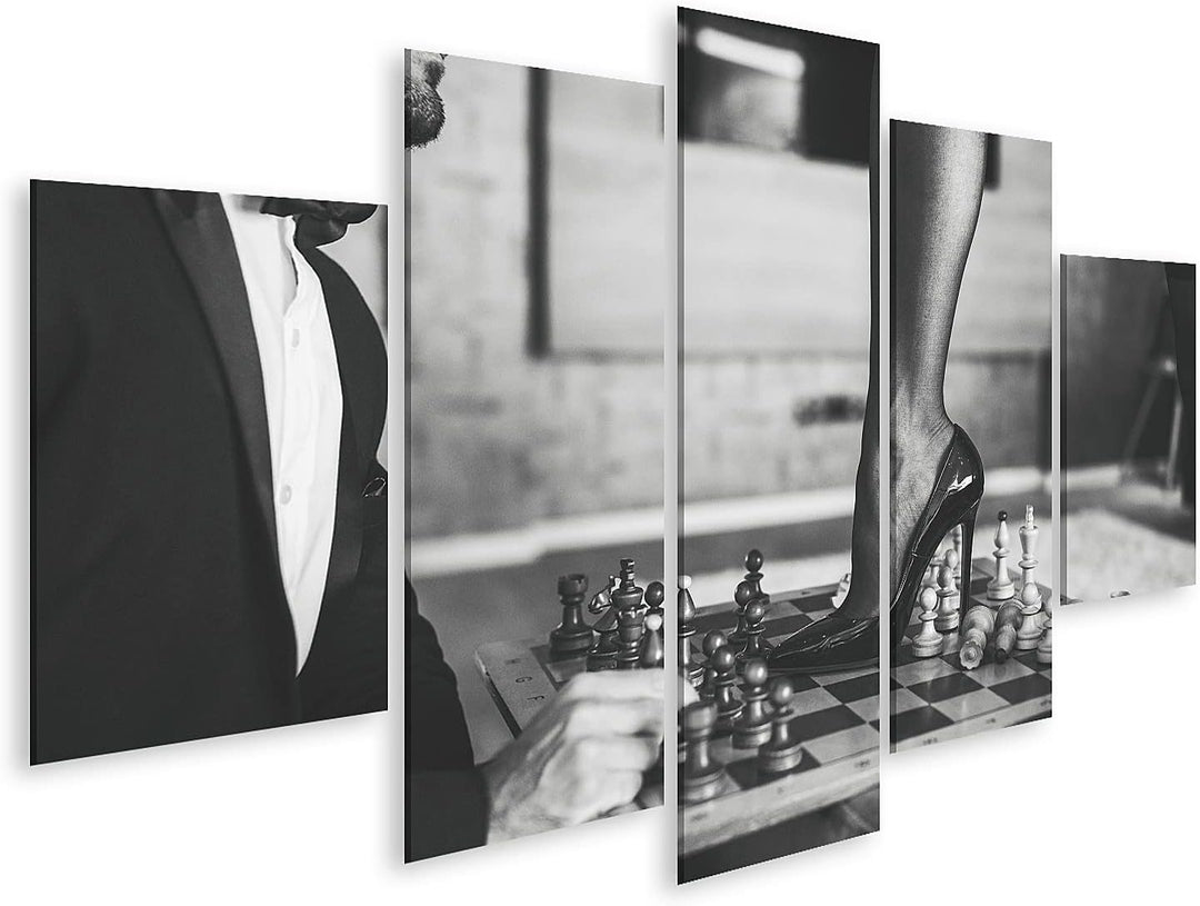 islandburner Bild auf Leinwand Sexy Frauen Bein ings Strümpfe High Heels Mit Schachbrett Schwarz Wei