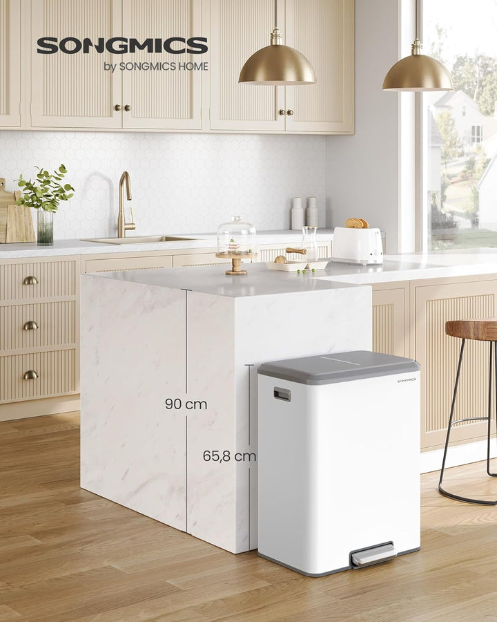 SONGMICS Mülleimer Küche, Mülltrennsystem 2 x 30 L, 2 Fächer für Recycling und Restmüll, Abfalleimer