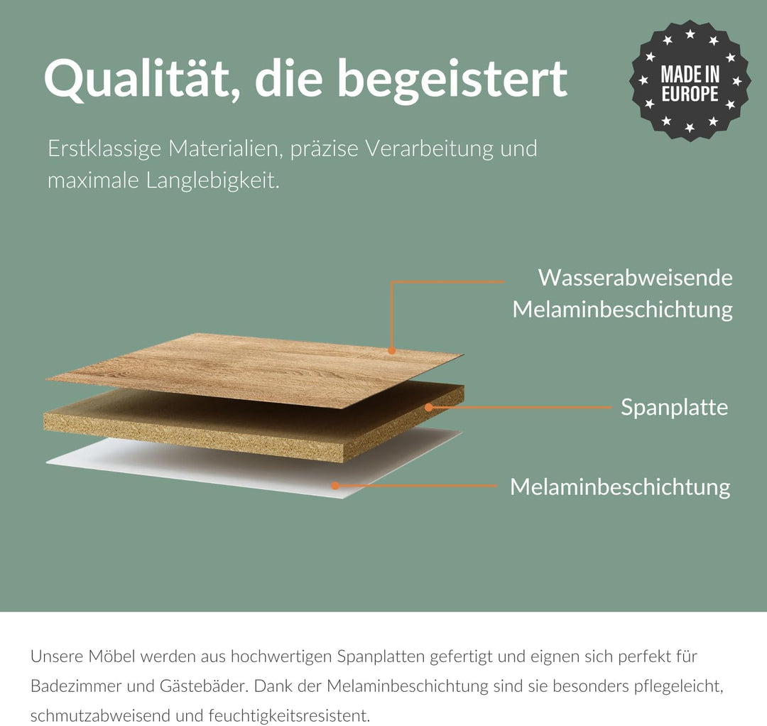 Planetmöbel Spiegelschrank mit LED Beleuchtung 60cm Gold Eiche, Gold Eiche