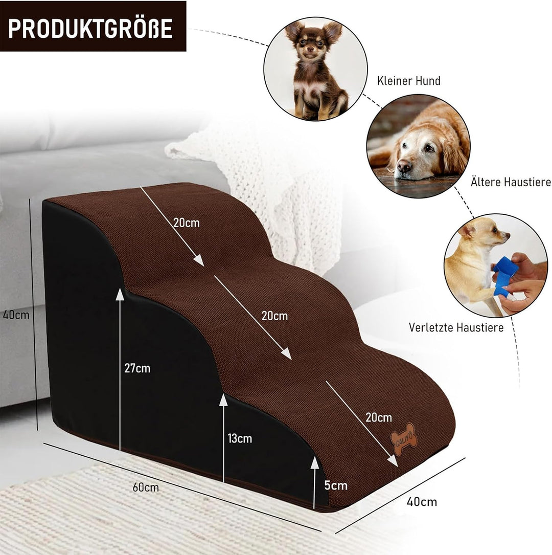 CALIYO Hundetreppe 3 Stufen, Hundetreppe für Kleine Hunde, Katzentreppe 40 cm hoch, Haustiertreppe m