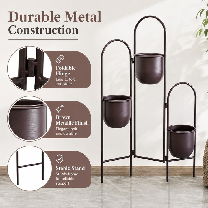 TRIROCKS Metall-Pflanzenständer für den Innenbereich, 88 cm hoher Pflanzkübelständer, 3-stufiger Eck