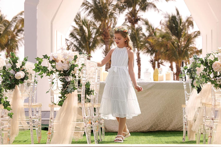 GRACE KARIN Mädchen Prinzessin Kleider Neckholder Swiss Dot Kleid A-Linie Maxikleid Casual Party Fes