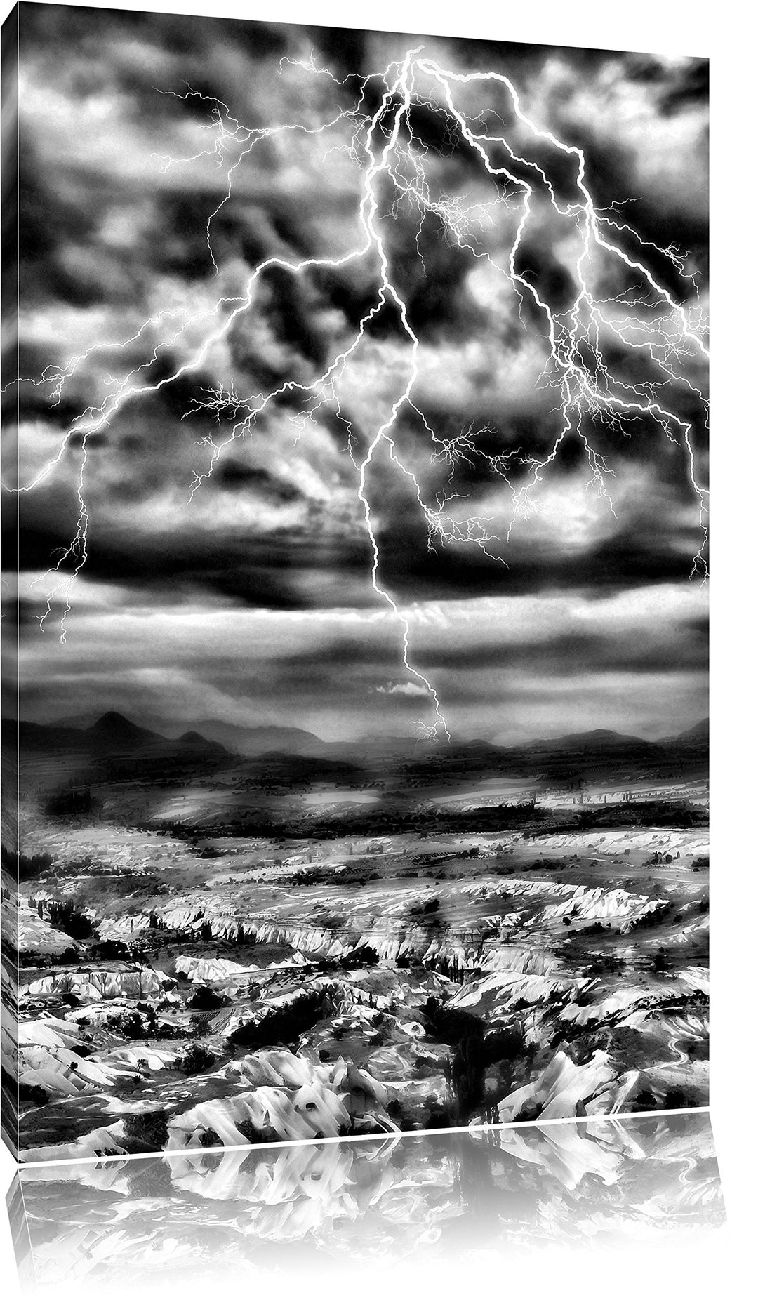 Pixxprint Blitze und Gewitter / 100x70cm Leinwandbild bespannt auf Holzrahmen/Wandbild Kunstdruck De