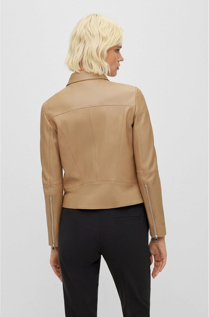 BOSS Damen Lederjacke 44 Medium Beige, 44 Medium Beige