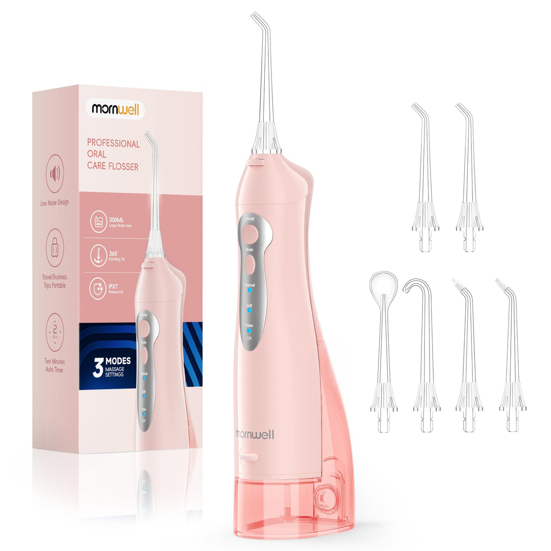 Mornwell Munddusche Kabellos für Zähne Tragbar Oral Irrigator Elektrische Zahnreiniger 300ML 3 Modi