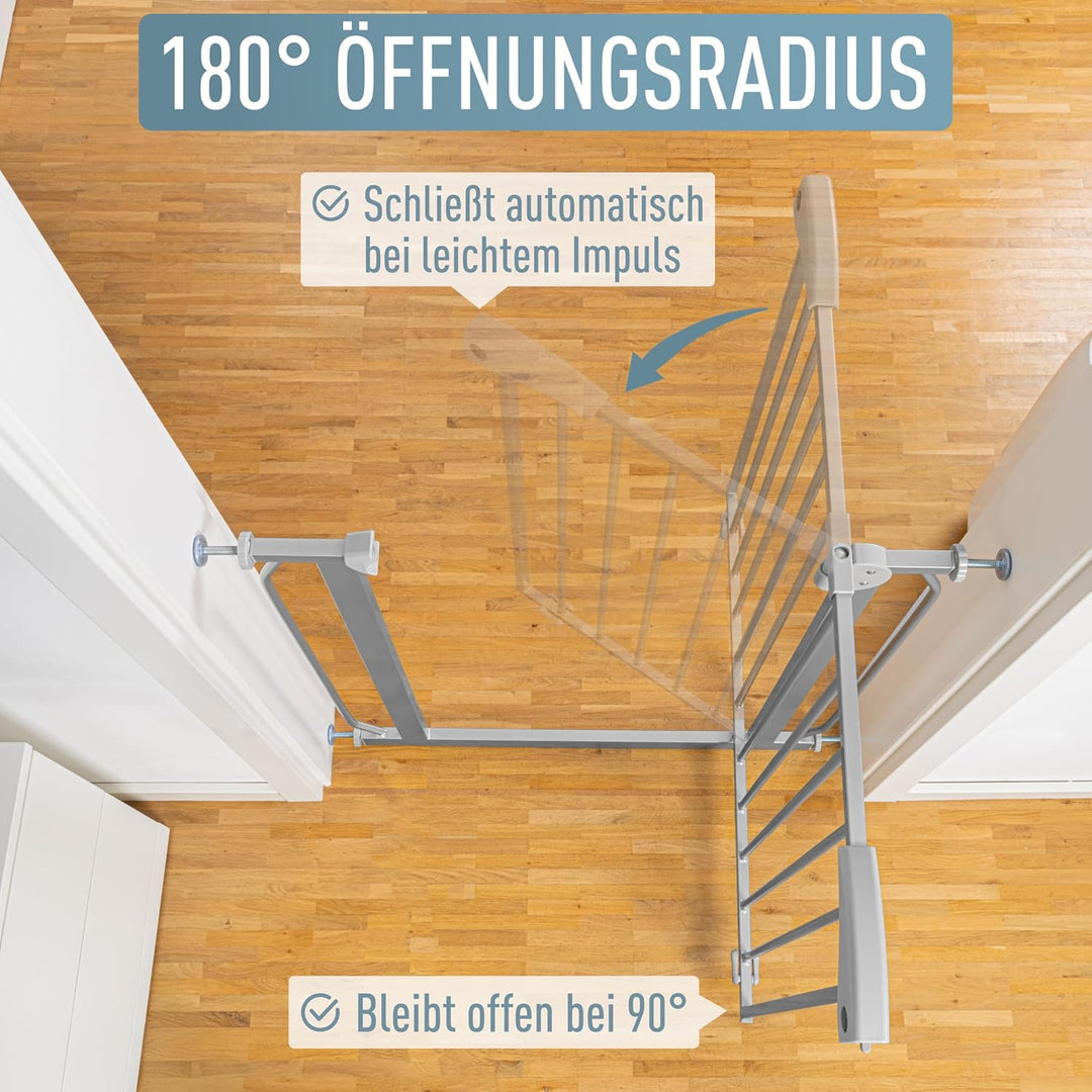 ib style® Berrin Treppengitter 67-175cm | Türschutzgitter | Ohne Bohren | Auto-Close | 90° Stop |Sil