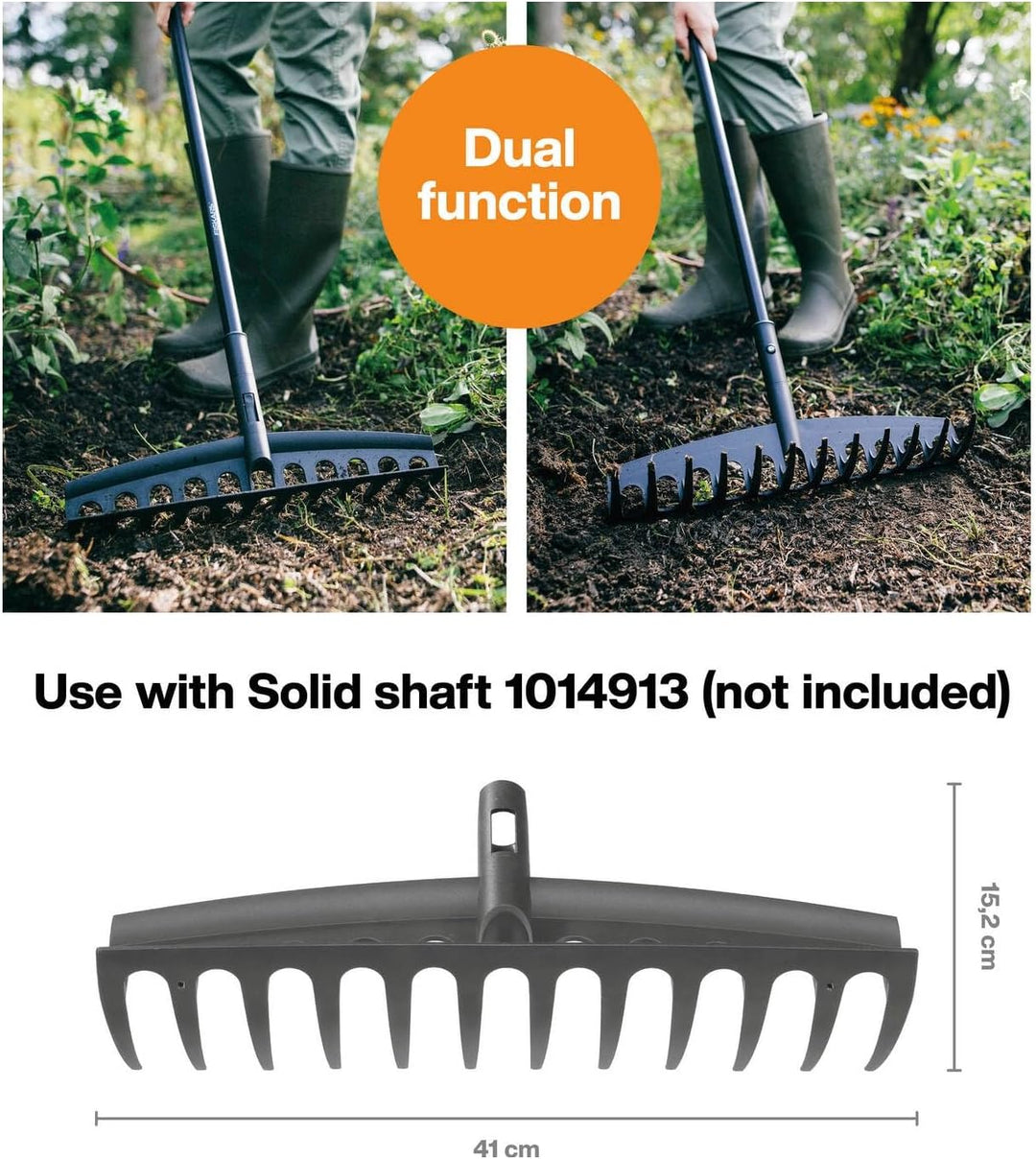 Fiskars Rechen-Kopf, 12 Zinken, Verbindbar mit Fiskars Solid Stiel, Breite: 41 cm, Kunststoff-Zinken