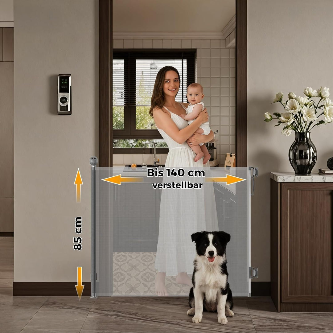 Allyson Treppenschutzgitter ausziehbar bis 140 cm, 86 cm hoch, Baby- und Haustier-Schutzgitter, Gerä