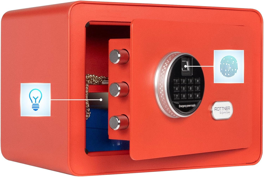 Rottner Möbeltresor Vintage-Red Stahl Elektronikschloss Fingerprint mechanische Notöffnung Innenbele