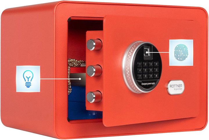 Rottner Möbeltresor Vintage-Red Stahl Elektronikschloss Fingerprint mechanische Notöffnung Innenbele