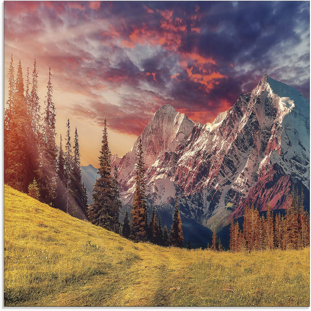 Glasbilder Wandbild Glas Bild einteilig 40x40 cm Quadratisch Alpen Berge Landschaft Natur Gebirge So