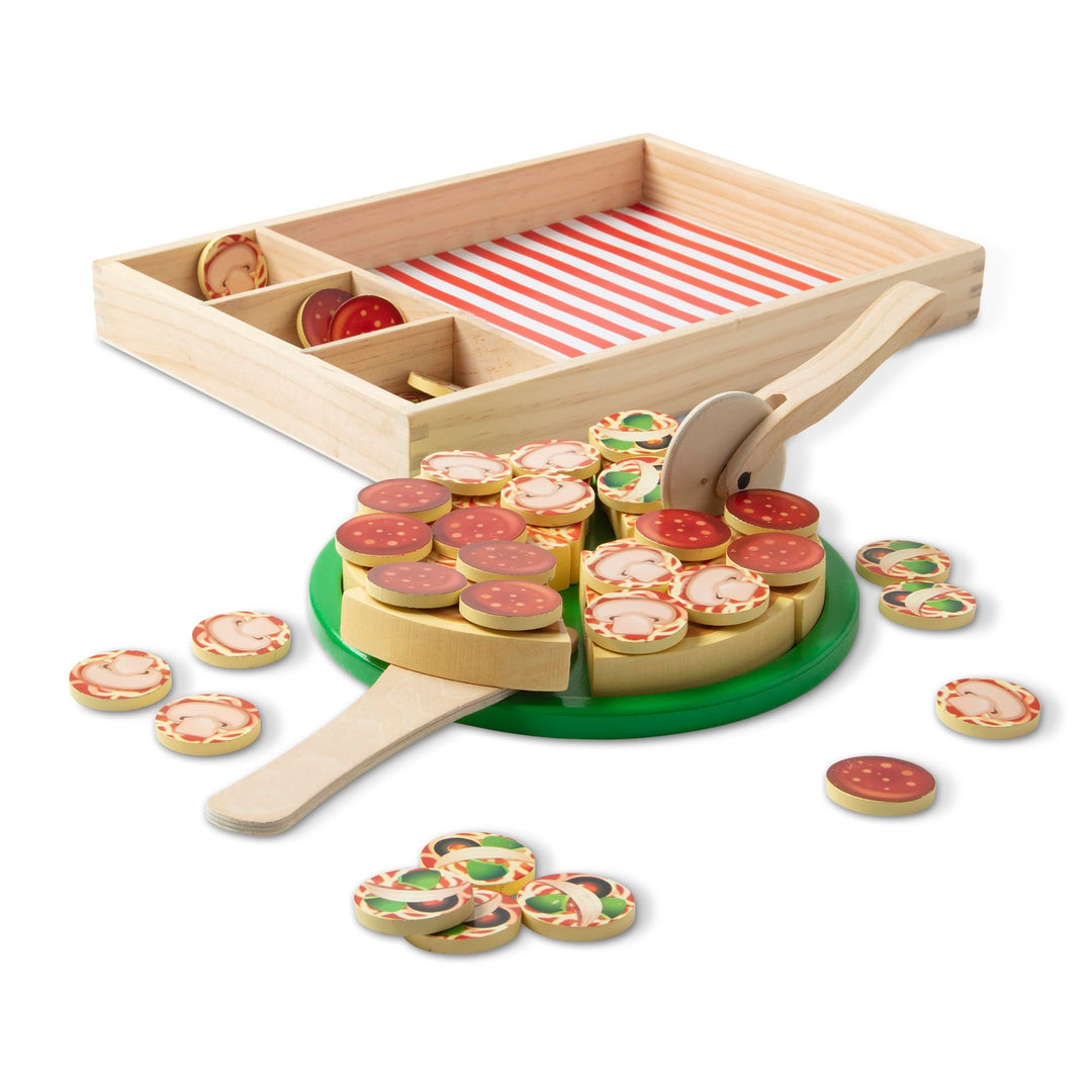 Melissa and Doug Pizza Set | Pizza Holz Kinder | Pizza Spielzeug Lebensmittel Kinderküche Zubehör Ho