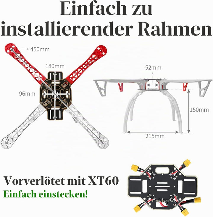 HAWK'S WORK F450 Drohnenrahmen, 450mm Radstand Quadcopter Frame Kit mit Landekufen (Standard), Stand