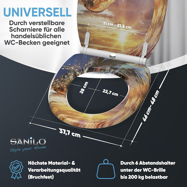 Sanilo WC-Sitz mit Absenkautomatik, Toilettensitz mit Absenkautomatik, einfache Befestigung (Wave),