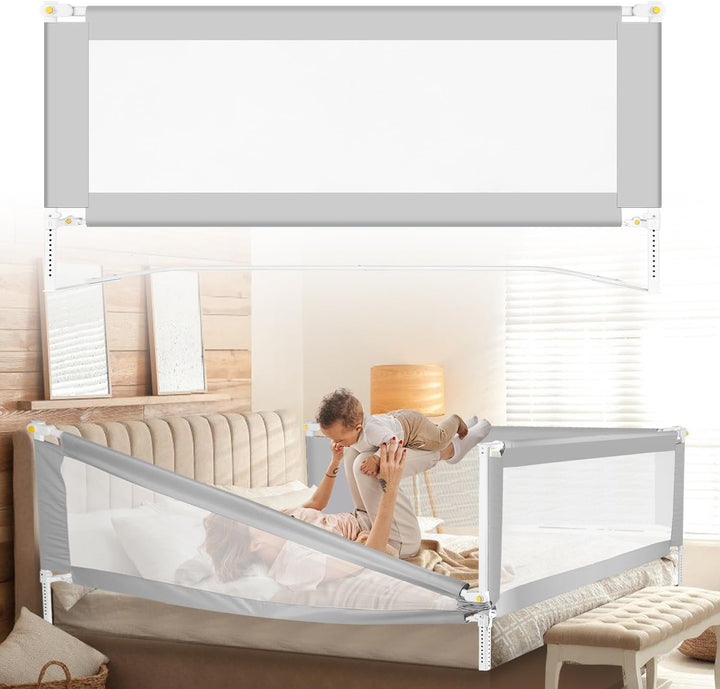 Tubiaz 2x180cm+1x150cm Bettgitter Rausfallschutz, Klappbare Bettschutzgitter mit U-förmige Füsse, Ki