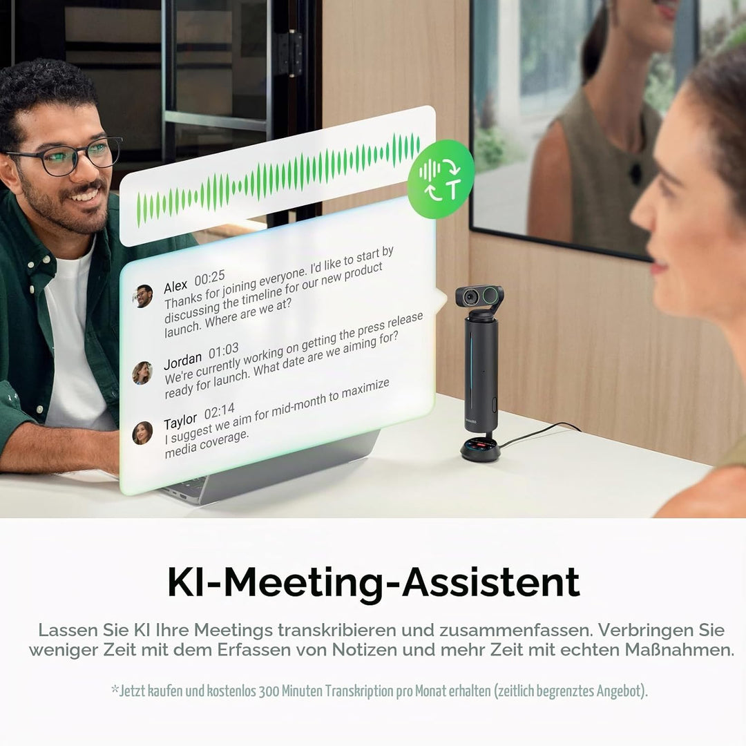 Insta360 WaveLink Pro – 4K Konferenz-Lautsprecher mit Kamera, Vortrags-Tracking, 5 m 360°-Stimmerfas
