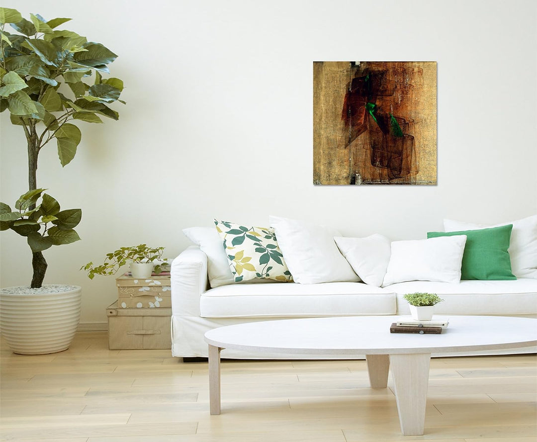 Paul Sinus Art Braun Grün Harmonie Abstraktes Bild auf Leinwand Abstrakt169- dekorativer Einteiler W