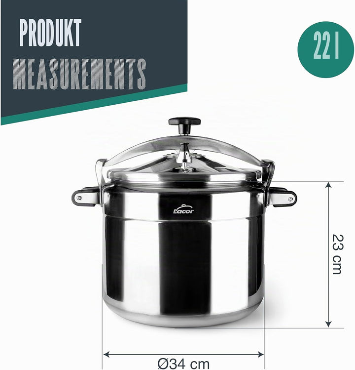 Lacor SCHNELLKOCHTOPF 22 L PRO-Classic, Aluminium, Grey, 48 x 36 x 38 cm