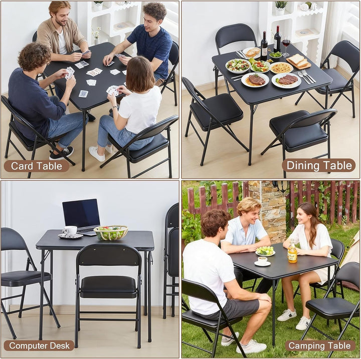 Quadratischer Klapptisch 80x80cm Kartentisch 4 Personen Schwarz, Schwarz