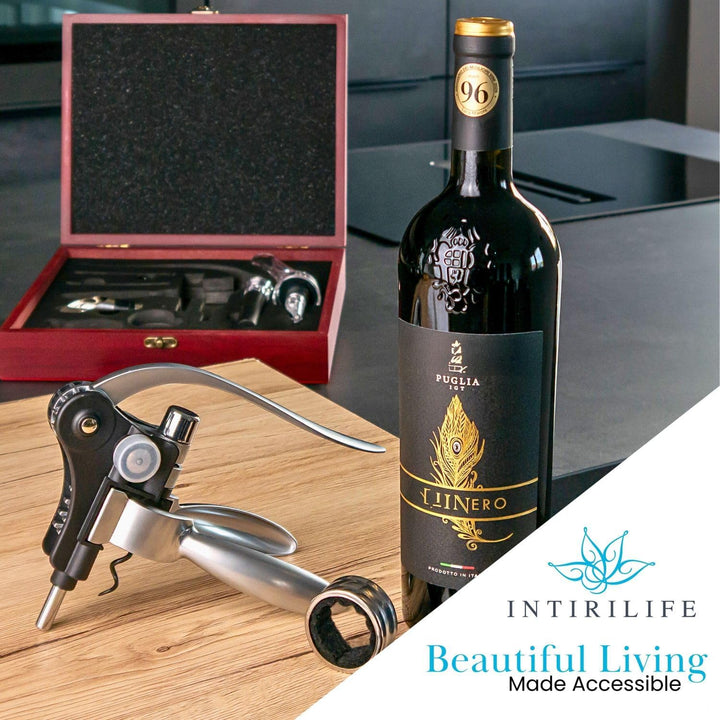 Intirilife Hebel-Korkenzieher Set – Premium Weinöffner mit Folienschneider, Ausgiesser/Belüfter, Vak