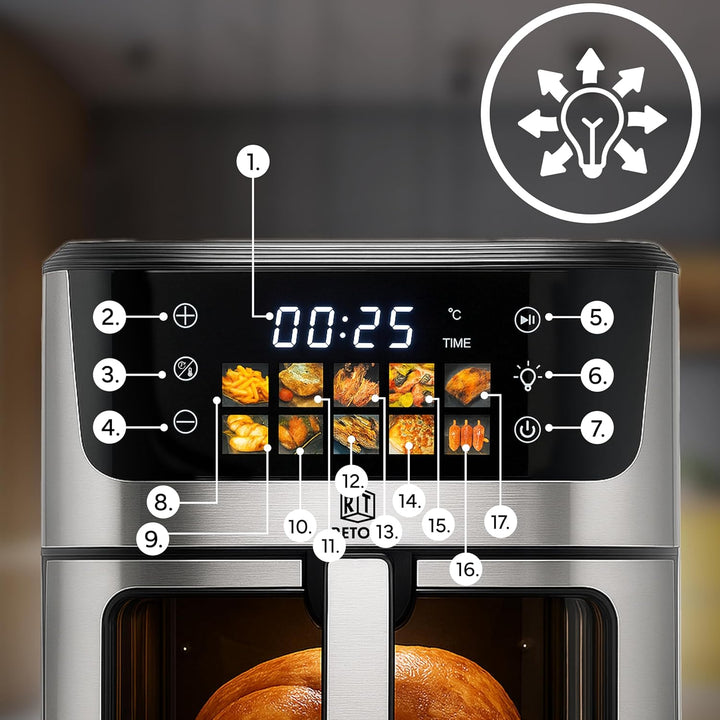 Retoo Heissluftfritteuse 6.5L 1800W, 10 Programmen Friteuse Heissluft, max 200°C, Air Fryer bis zu 9