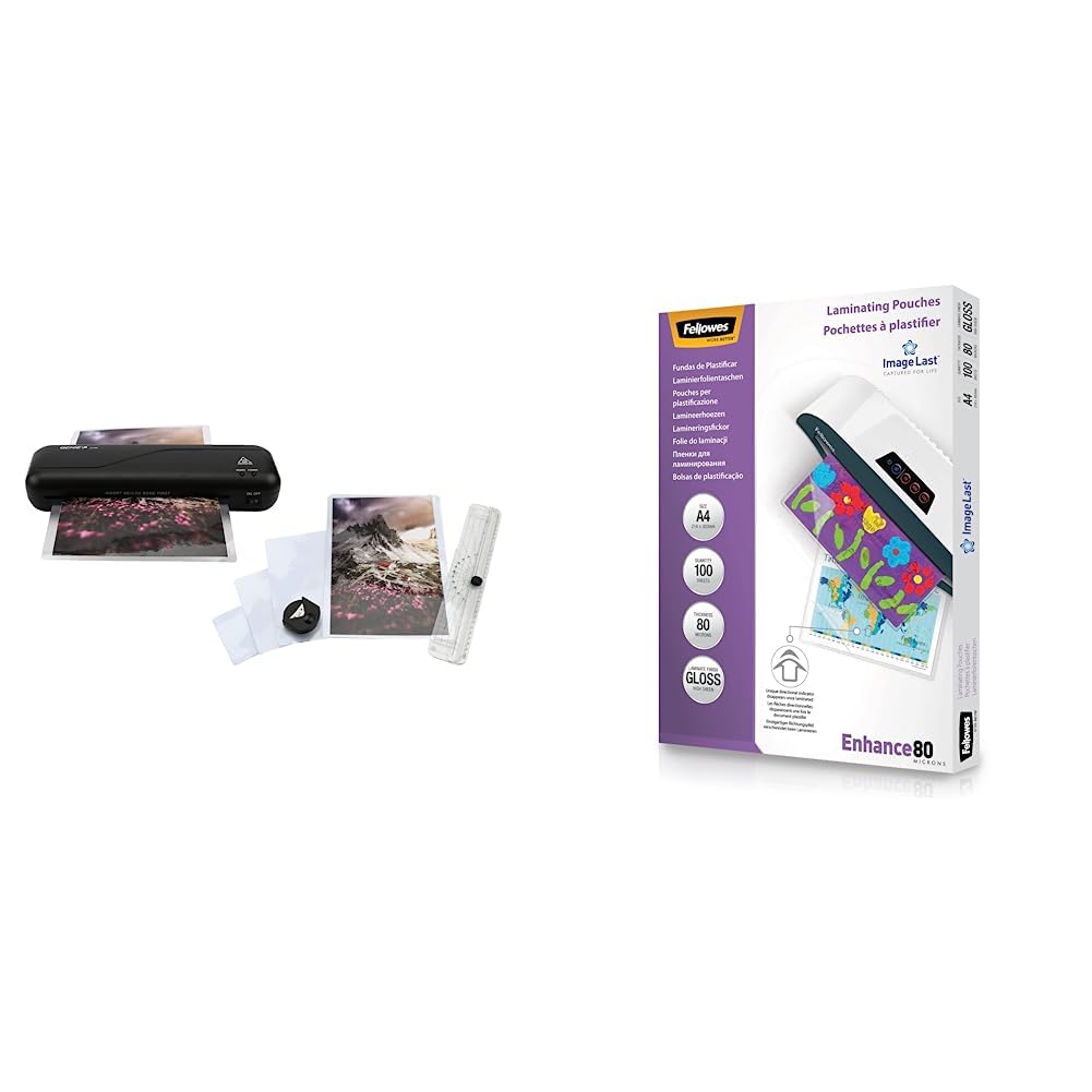 GENIE LA 200, Laminiergerät Starter-Set, 75/80 – 125 Micron, 12327 & Fellowes Laminierfolien A4 Imag
