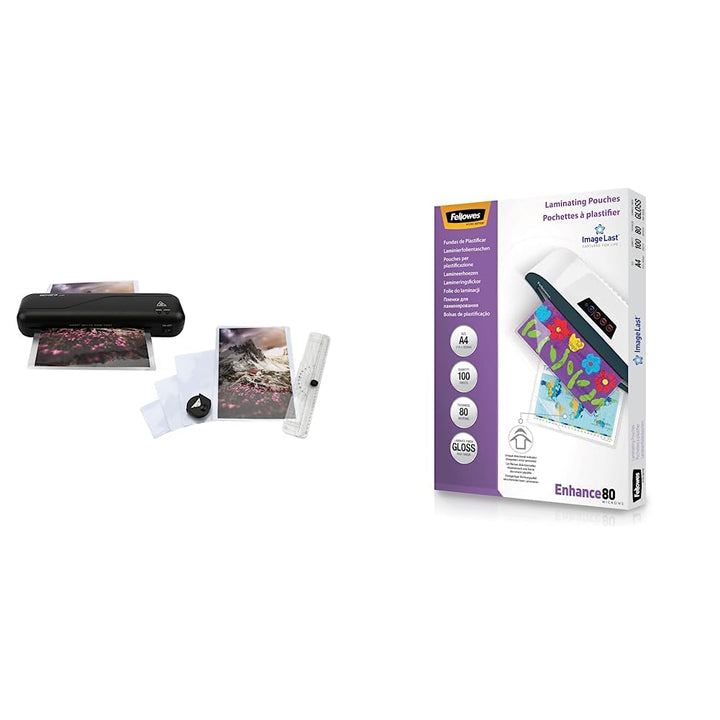 GENIE LA 200, Laminiergerät Starter-Set, 75/80 – 125 Micron, 12327 & Fellowes Laminierfolien A4 Imag