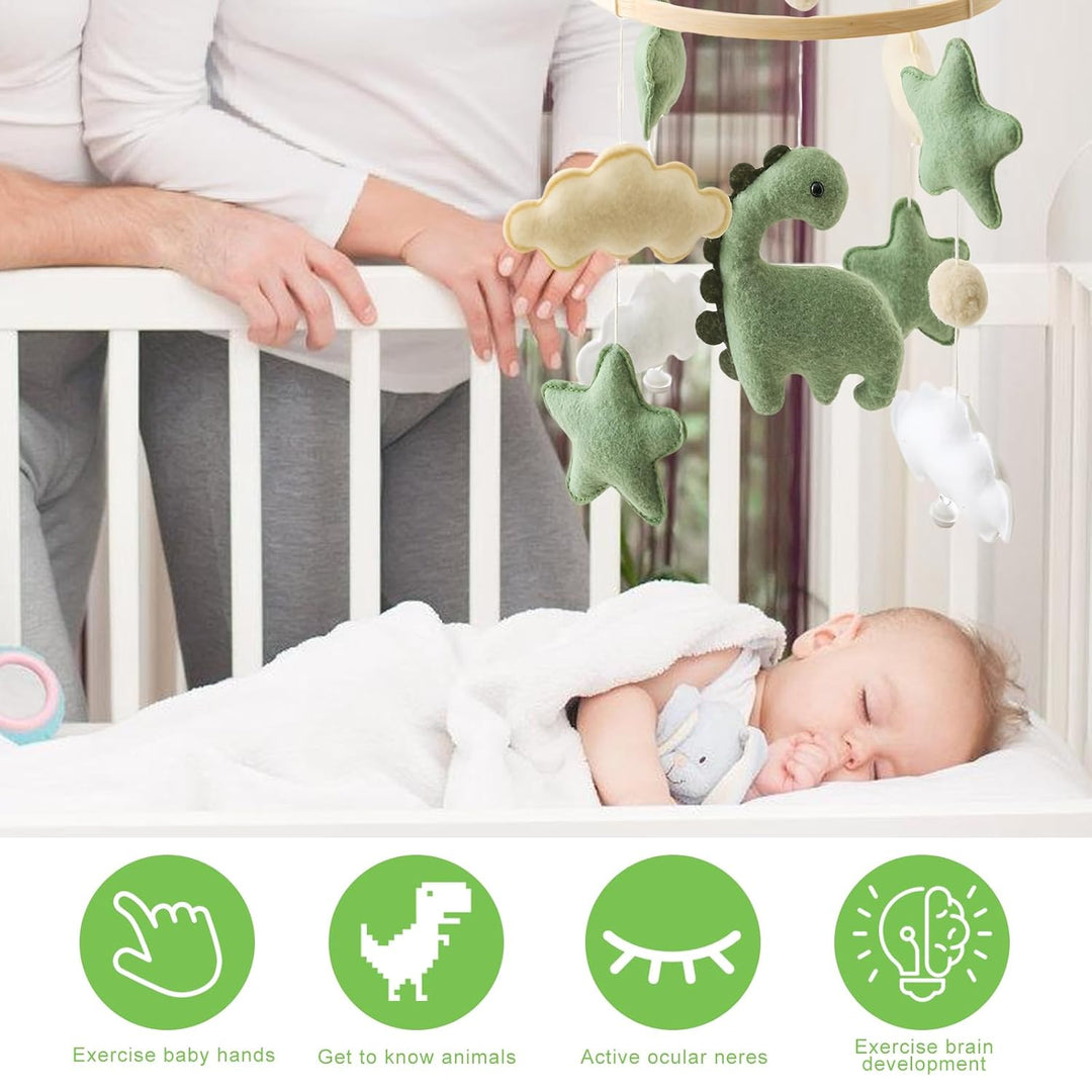 Baby Windspiel Dinosaurier mit Sternen & Wolken – Holz Mobile Babybett Dekor, Sensorisches Spielzeug