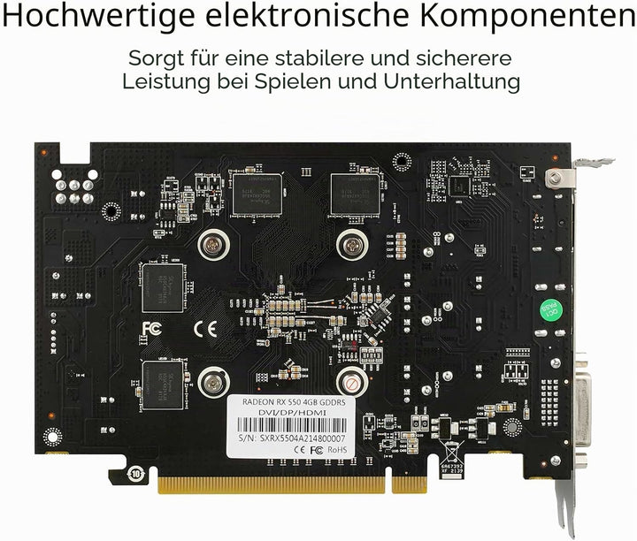 QTHREE Radeon RX 550 Grafikkarte, 4G D5 128-bit, DisplayPort HDMI DVI-D, PCI Express x8, Desktop Gam