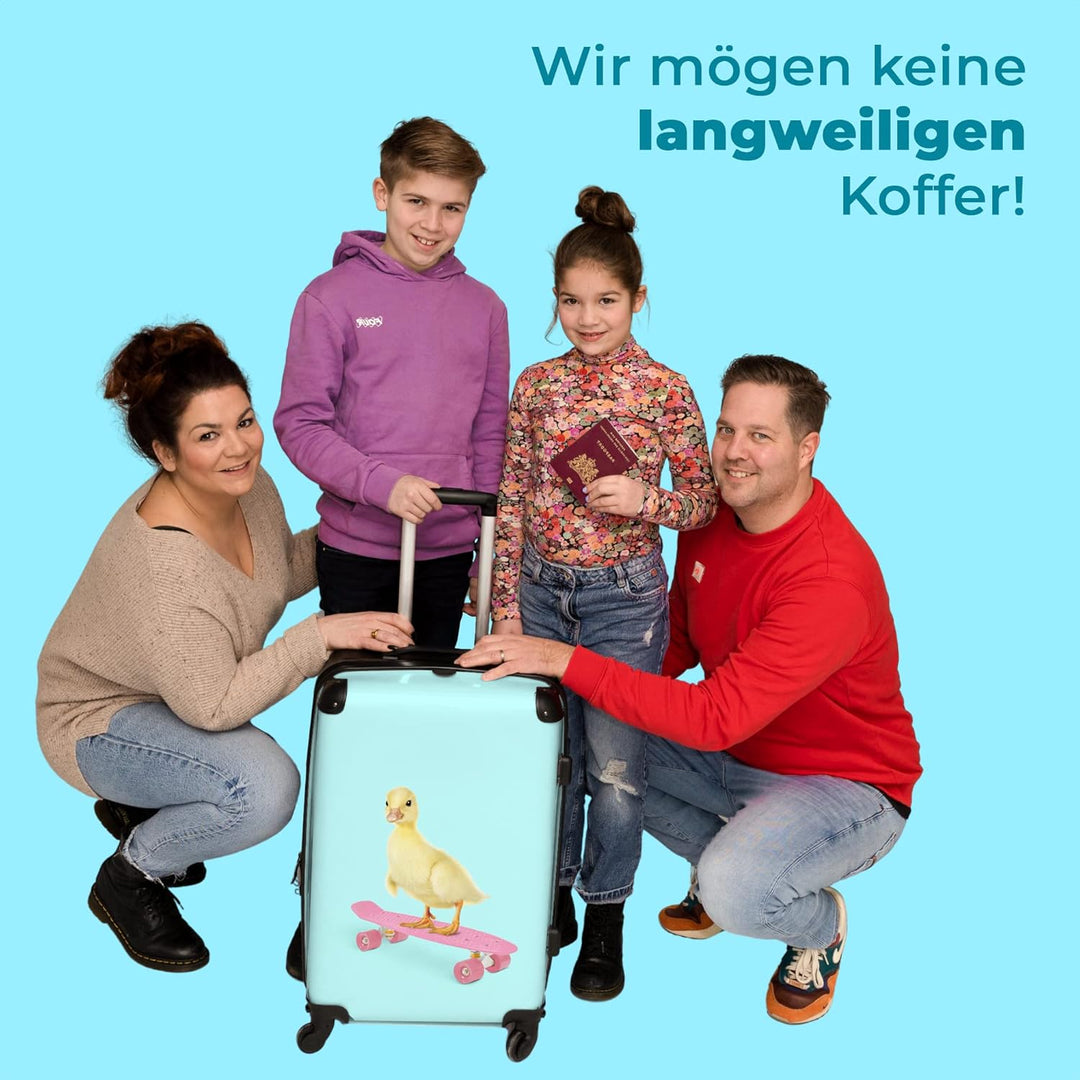 Koffer gross Trolley Rollkoffer Reisekoffer mit 4 Rollen Fotokoffer - Ente - Küken - Skateboard - Bl