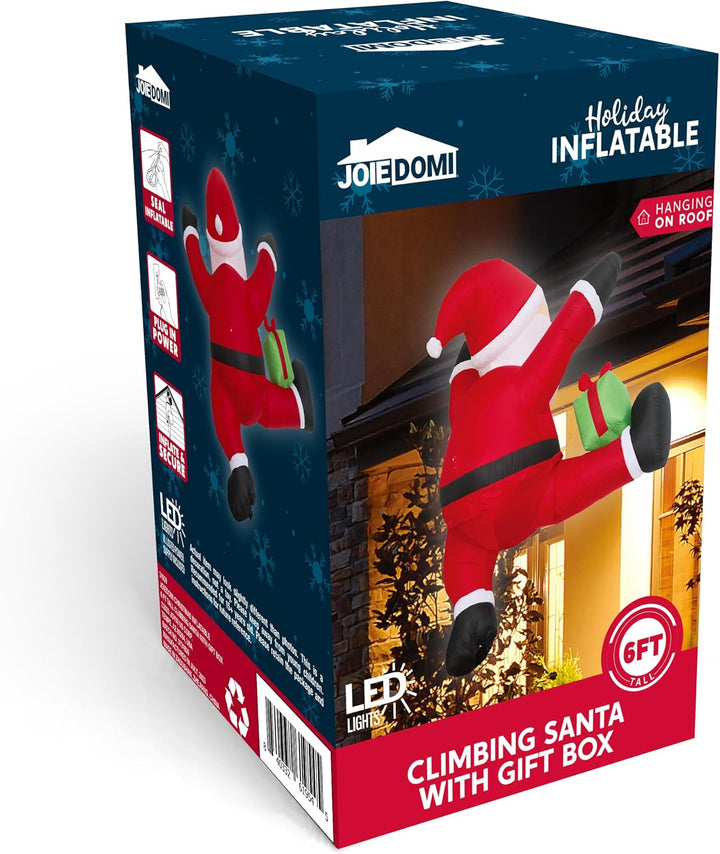 Joiedomi 6 Fuss hoher aufblasbarer Kletter-Weihnachtsmann mit Geschenkbox, aufblasbarer hängender We