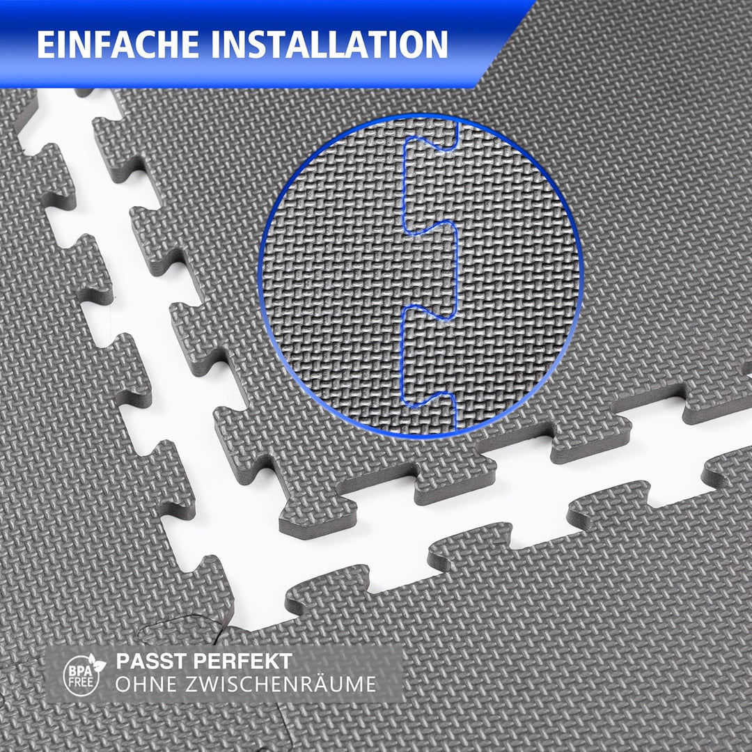 Eva Bodenschutzmatte Fitness 30x30x1cm – Puzzlematte rutschfest & stossdämpfend – 18 Stück grau – Bo