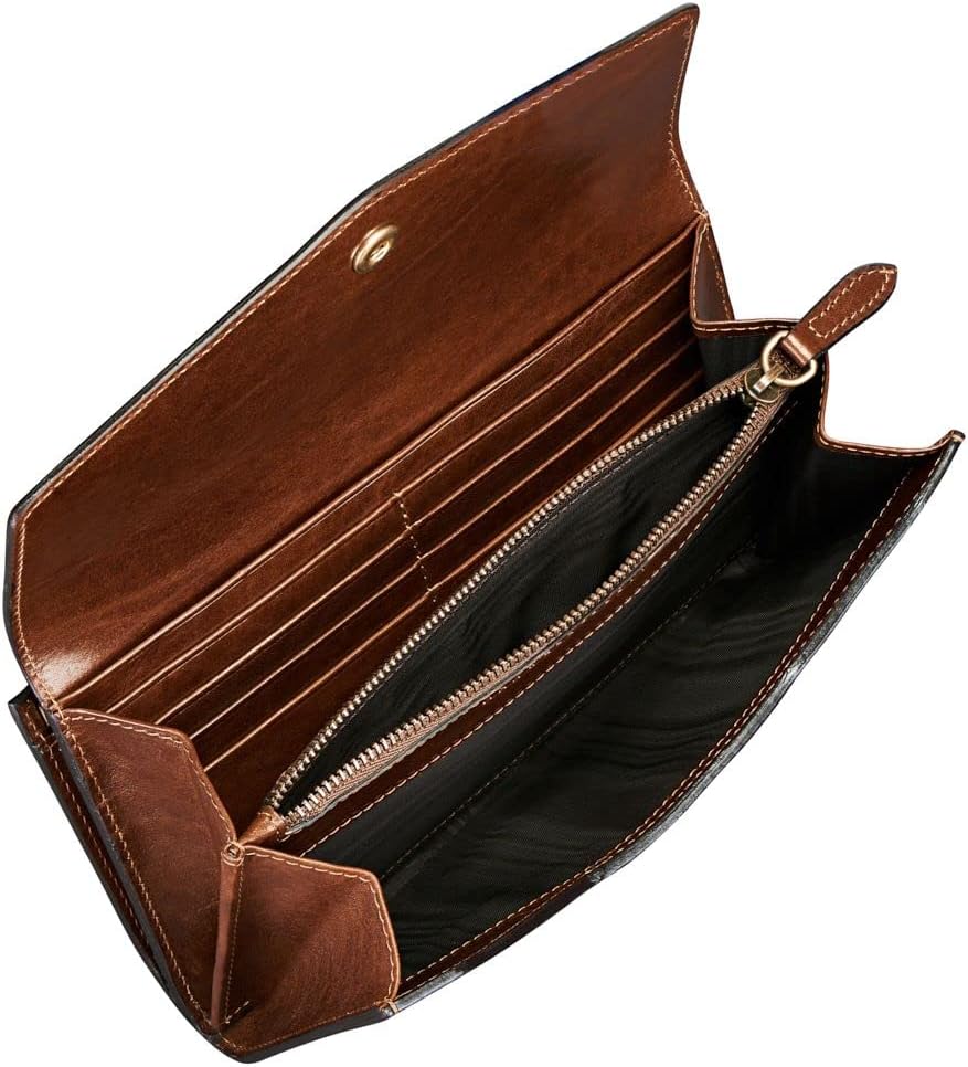 Maxwell Scott Damen Leder Geldbörse mit Bügelverschluss Marcialla in Cognac Braun, Cognac Braun