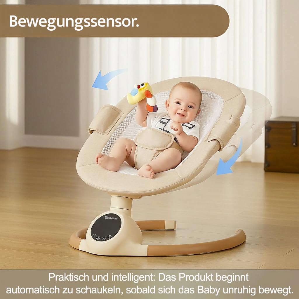 BEBE2LUXE ALPHA Babywippe, Elektrische Babyschaukel mit Musik, Nutzbar ab der Geburt bis ca. 6 Monat