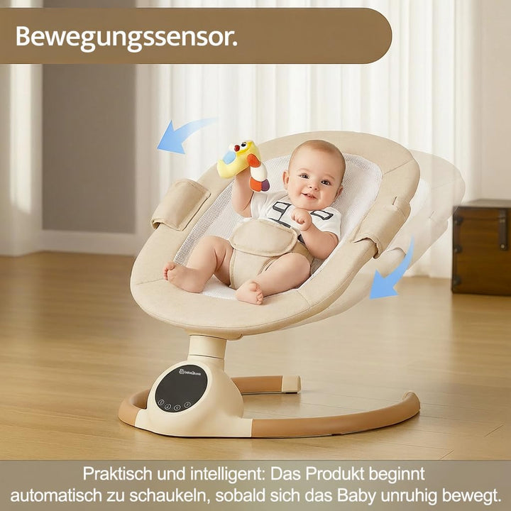BEBE2LUXE ALPHA Babywippe, Elektrische Babyschaukel mit Musik, Nutzbar ab der Geburt bis ca. 6 Monat