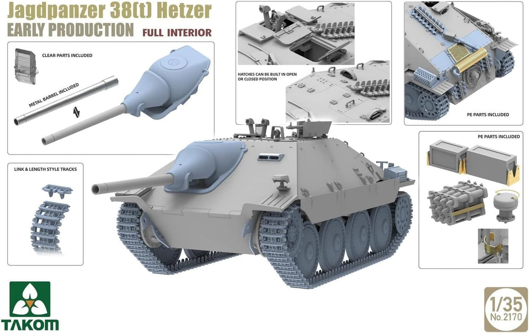 TAKOM 2170 Jagdpanzer 38(t) Hetzer EARLY mit Full Interior Massstab 1:35 Modellbau