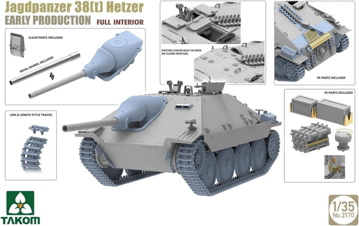 TAKOM 2170 Jagdpanzer 38(t) Hetzer EARLY mit Full Interior Massstab 1:35 Modellbau