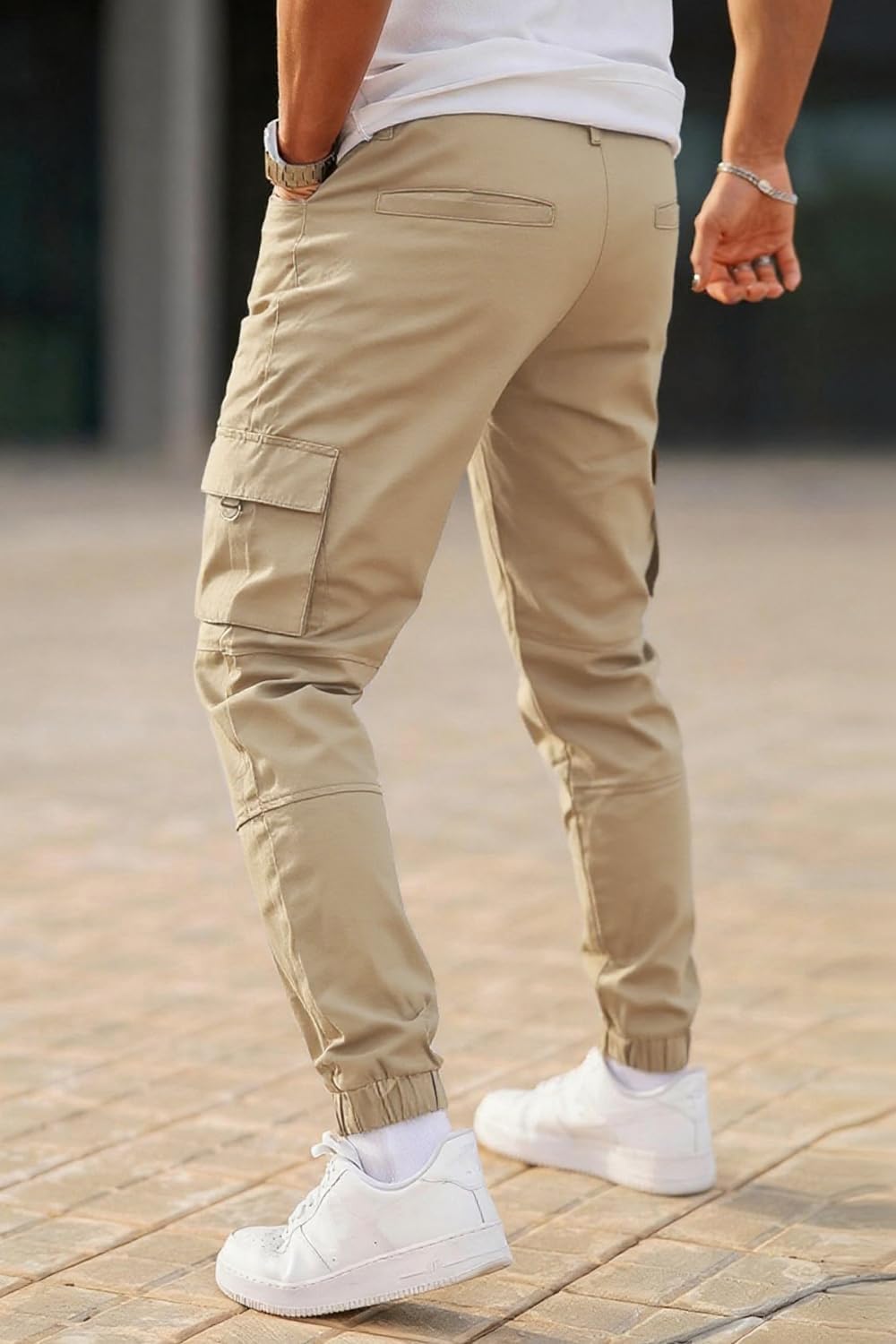 GINGTTO Herren Cargo Hose Stretch Jogginghose für Männer Casual Slim Fit Cargohose Herren Hell Khaki