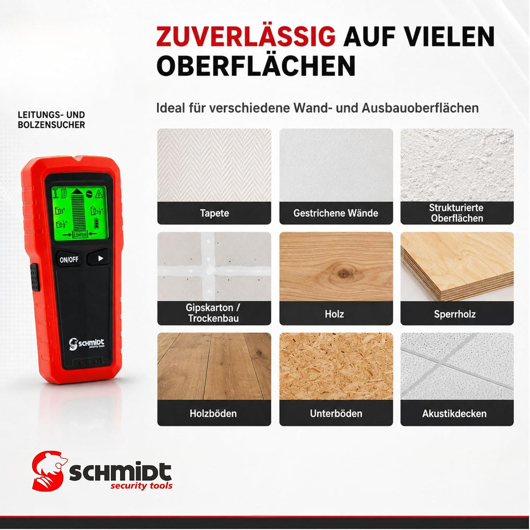 SCHMIDT security tools Ortungsgerät CF-13 Wandscanner Multidetektor Balkensucher Digital Leitungssuc