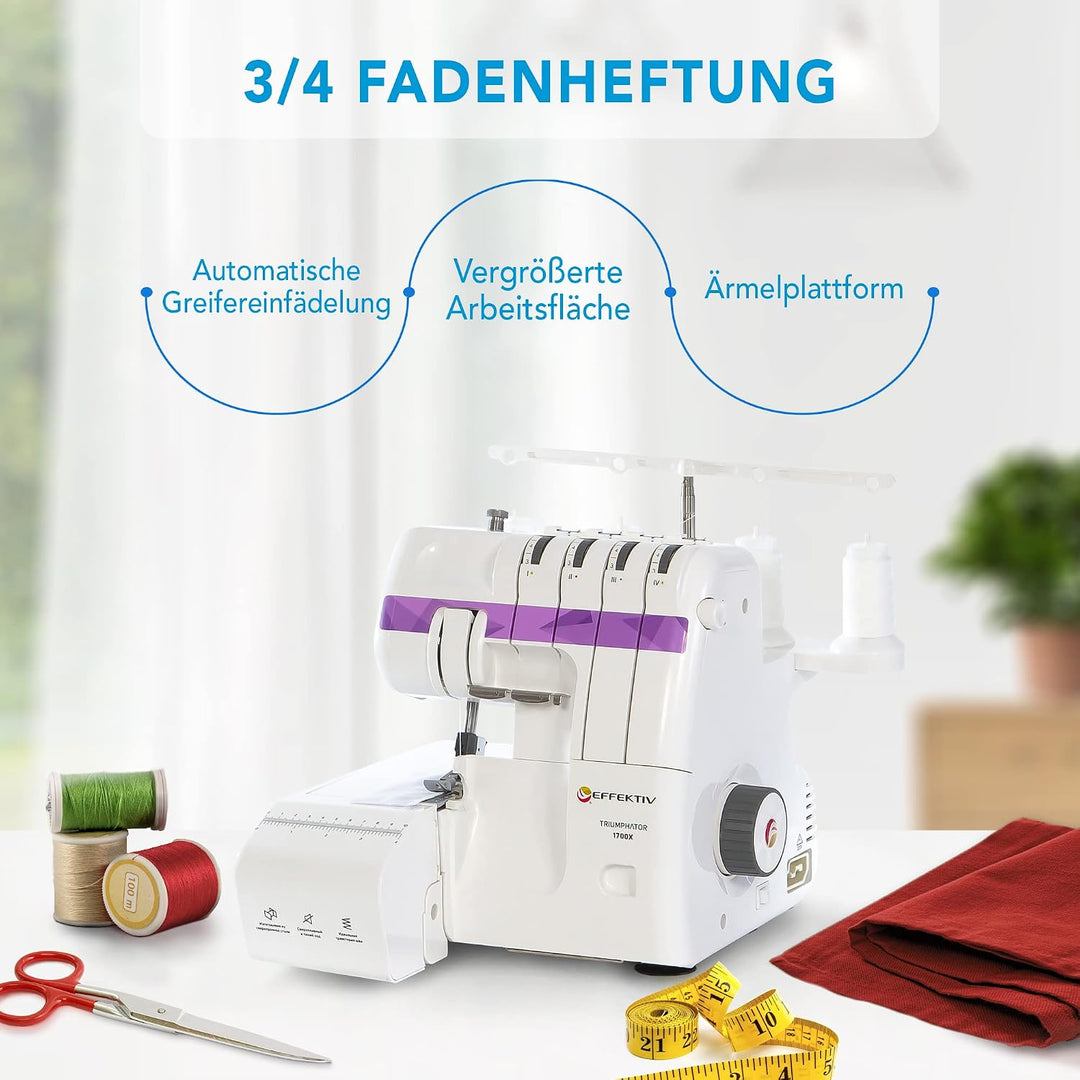Triumphator 1700X Overlocker, Overlock-Nähmaschine, 3/4 Faden mit Differential, Vollmetallgestell, 1