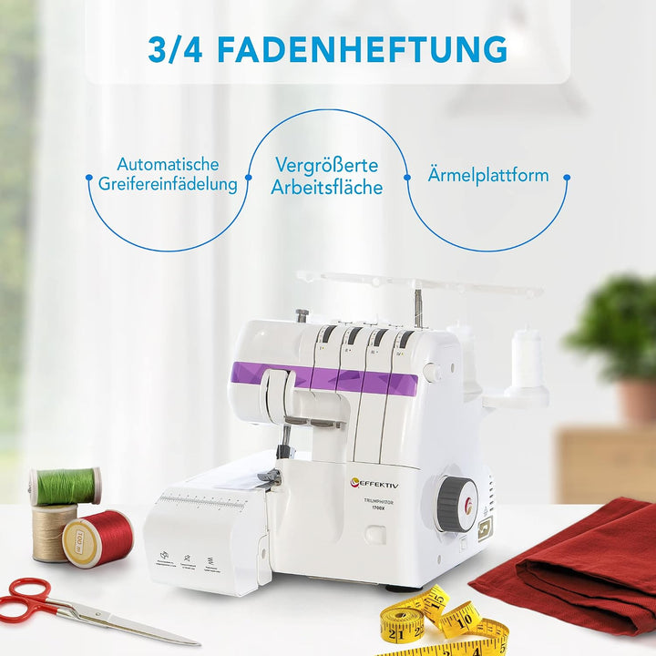 Triumphator 1700X Overlocker, Overlock-Nähmaschine, 3/4 Faden mit Differential, Vollmetallgestell, 1