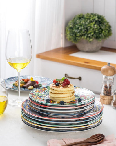 HENXFEN LEAD Salatteller Porzellan, 21 cm Bunt Frühstücksteller Keramik Dessertteller, 6 Teilig Klei