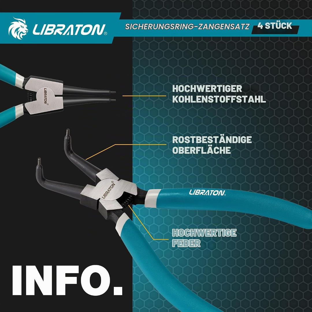 LIBRATON Sprengringzangen Set, 180mm Sicherungsringzangen, Gerade Interne und Externe Seegeringzange